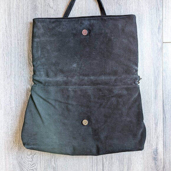 Zara Black Suede Leather Handbag Clutch Embellished Metal Like New Purse - Picture 5 of 9